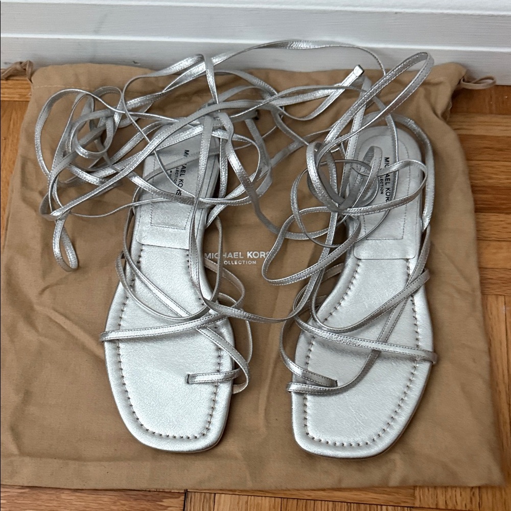 Michael Kors Collection Silver Lace-Up Gladiator Sandals